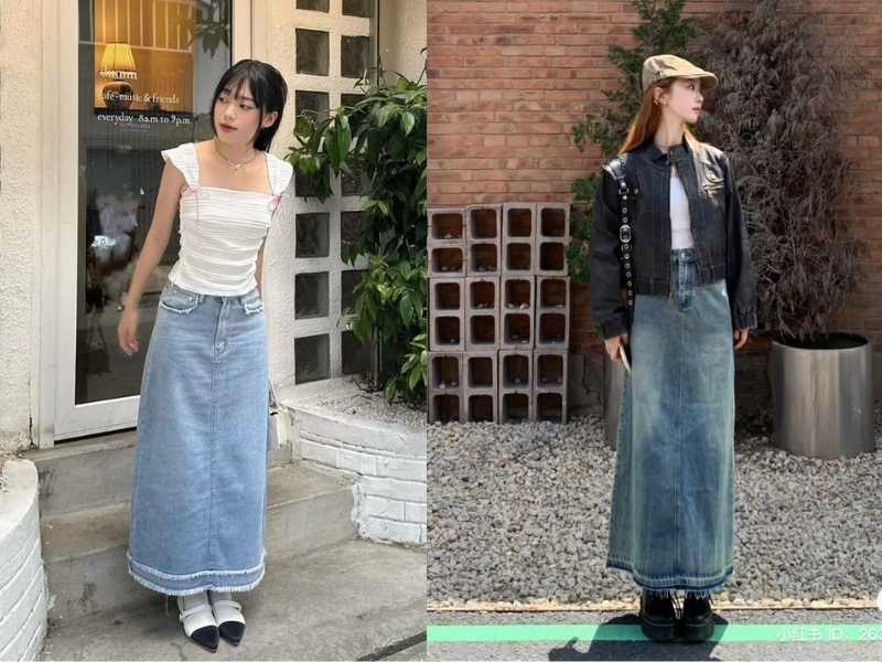 Áo hai dây hoặc croptop phối với chân váy dài trẻ trung