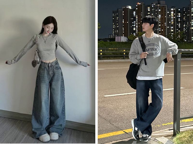 áo xám ghi phối quần jean