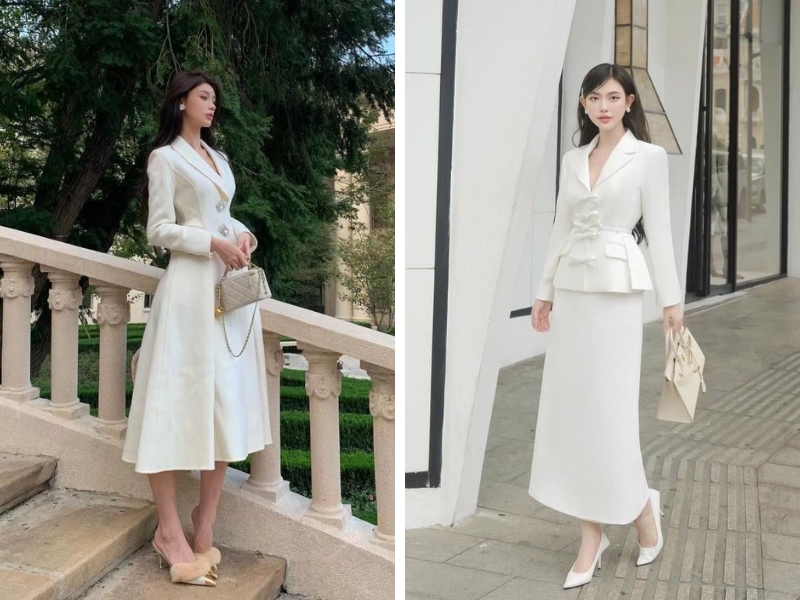 Set đồ trắng với áo vest đi tiệc
