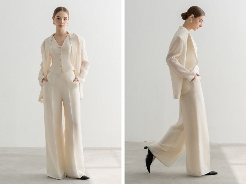 Suit nữ phối cùng giày mũi nhọn