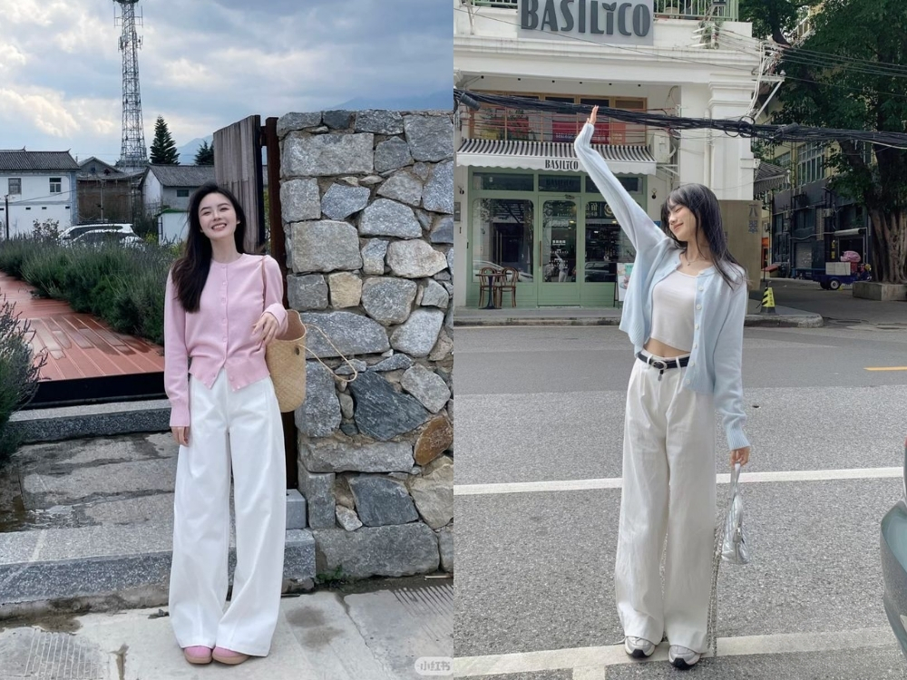 Quần jean ống suông nữ phối áo cardigan