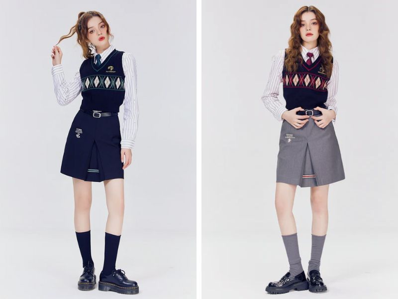 Chân váy phối gile cho nữ lùn