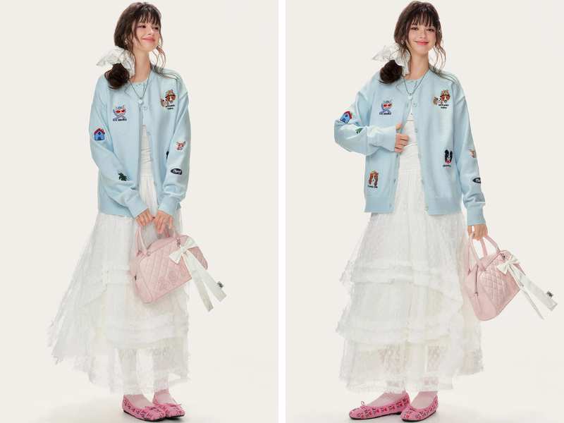 Váy liền thân phối cùng áo khoác cardigan