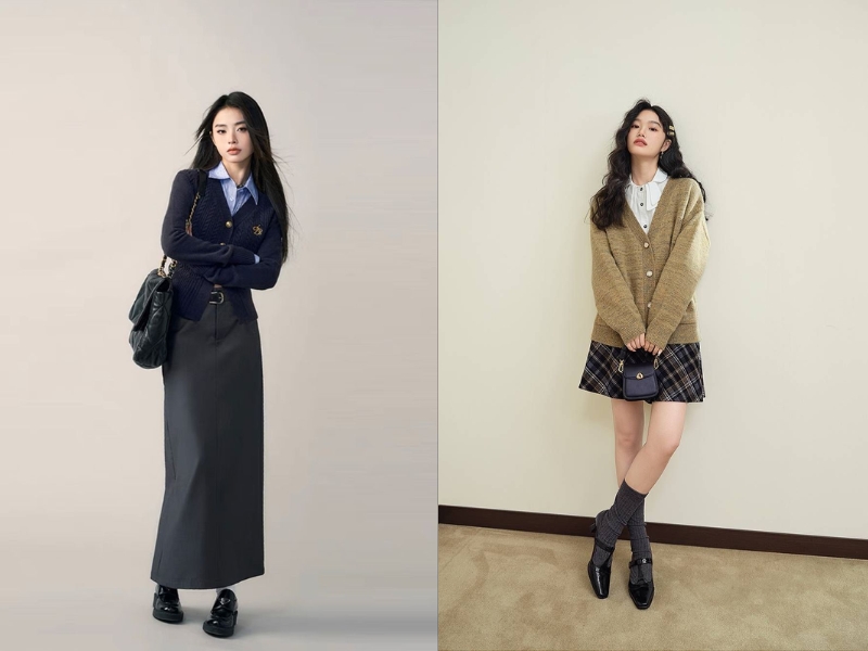 thời trang thu đông với sơ mi và cardigan