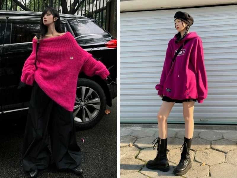 Phối outfit đen và hồng cánh sen cho nữ