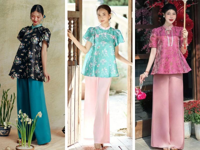 Cách phối đồ Tết cho nữ với áo gấm