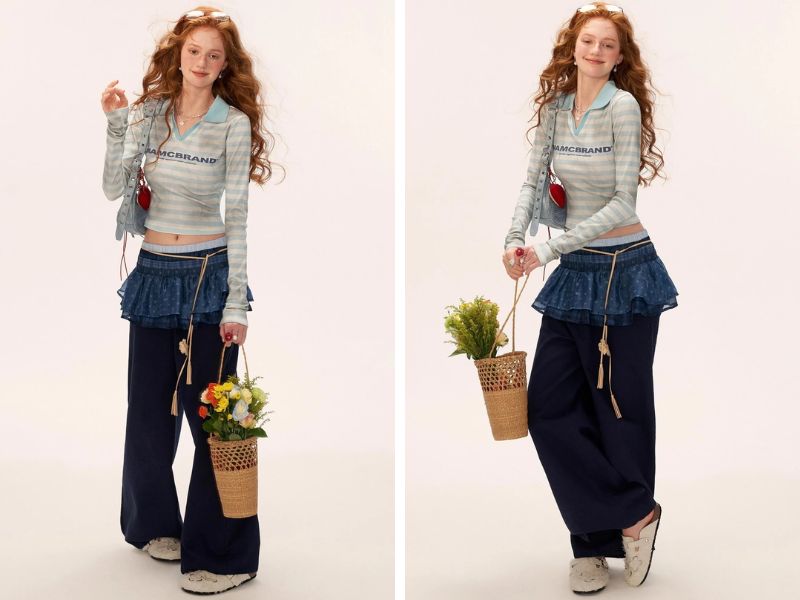 Phối đồ với quần baggy cạp cao và áo polo