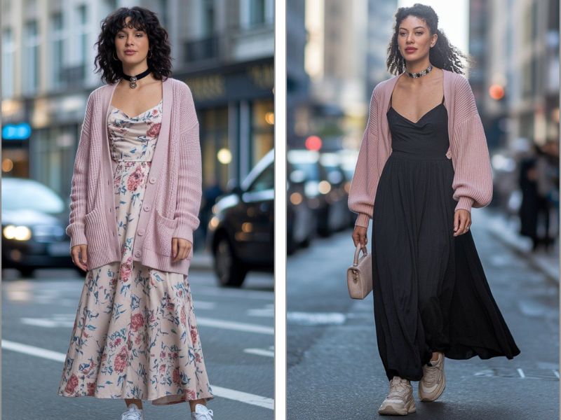 Kết hợp đầm maxi với áo cardigan cho phong cách nữ tính đời thường