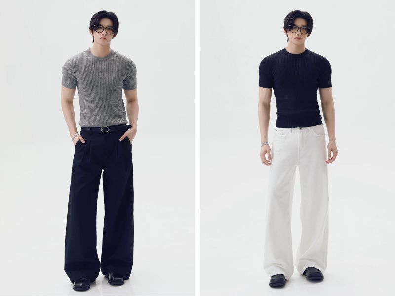 Quần baggy nam phối với áo len