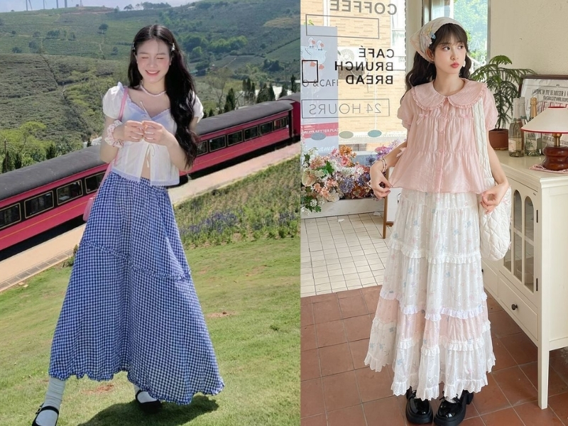 Phối croptop và chân váy hoa nhí hiện đại
