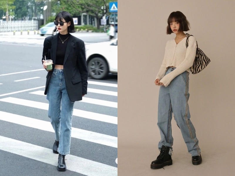 Phối quần jeans ống suông với boot