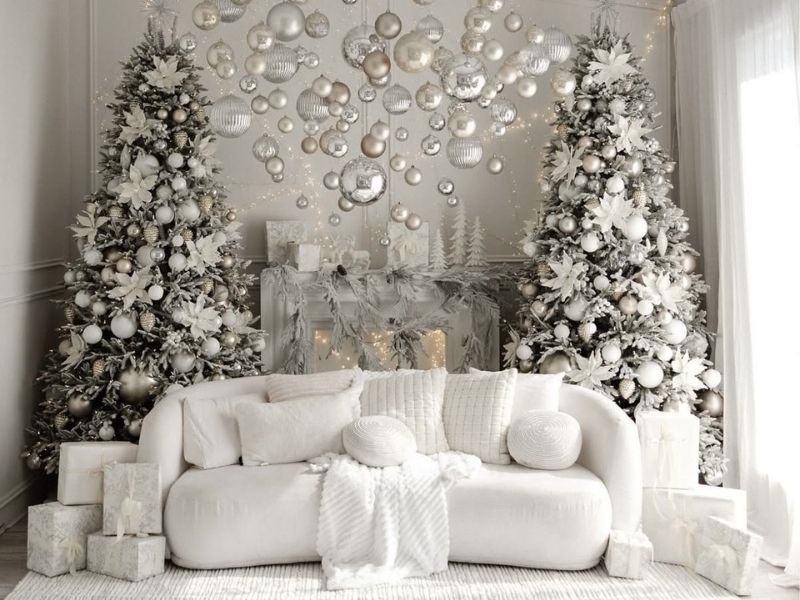trang trí noel tông màu trắng