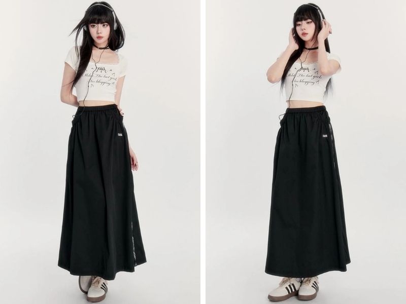 Cách phối giày với chân váy suông dài