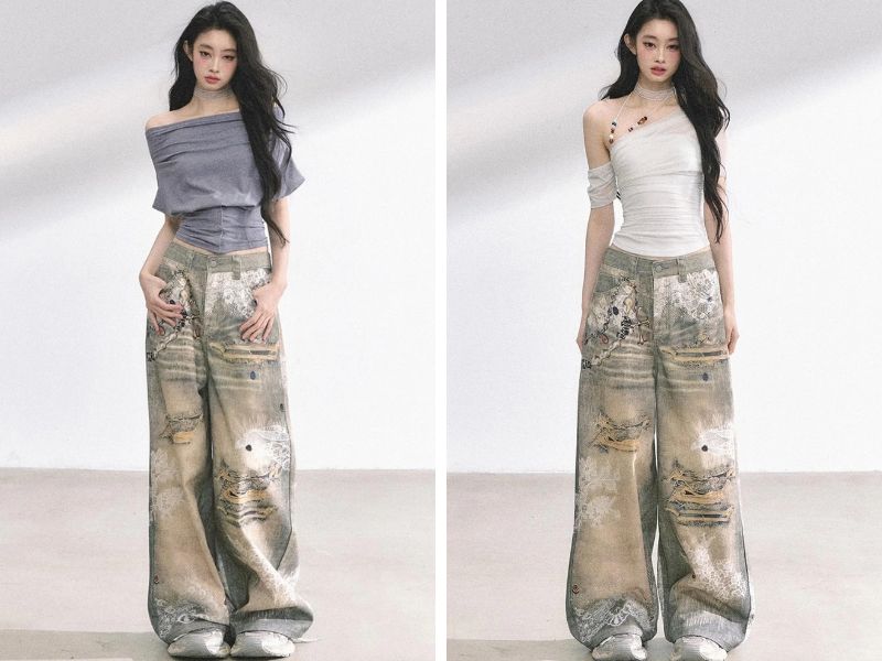 Cách phối đồ với quần với quần baggy jean nữ