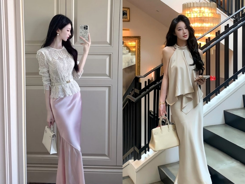 Phối chân váy đuôi cá dài với áo croptop