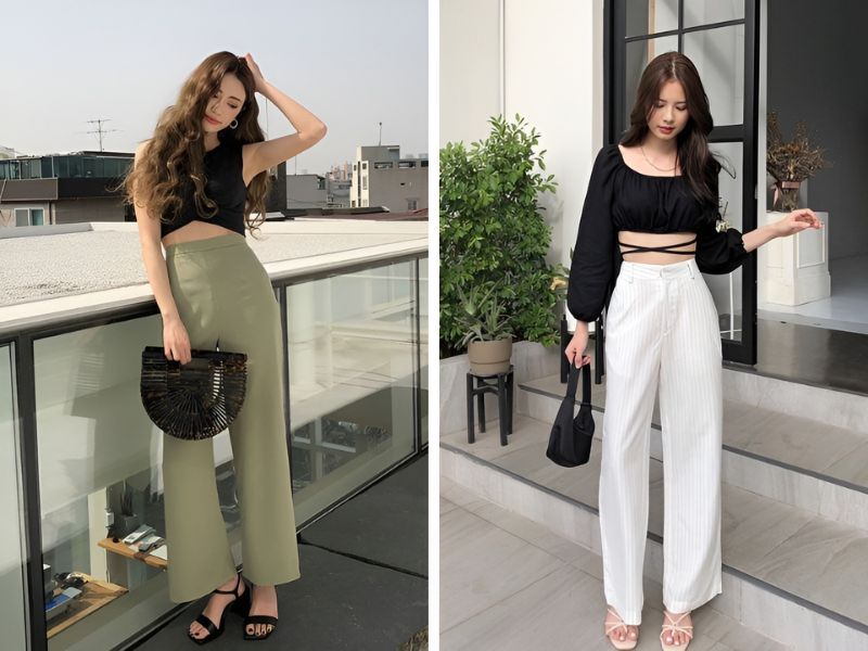 Phối quần ống suông và áo croptop