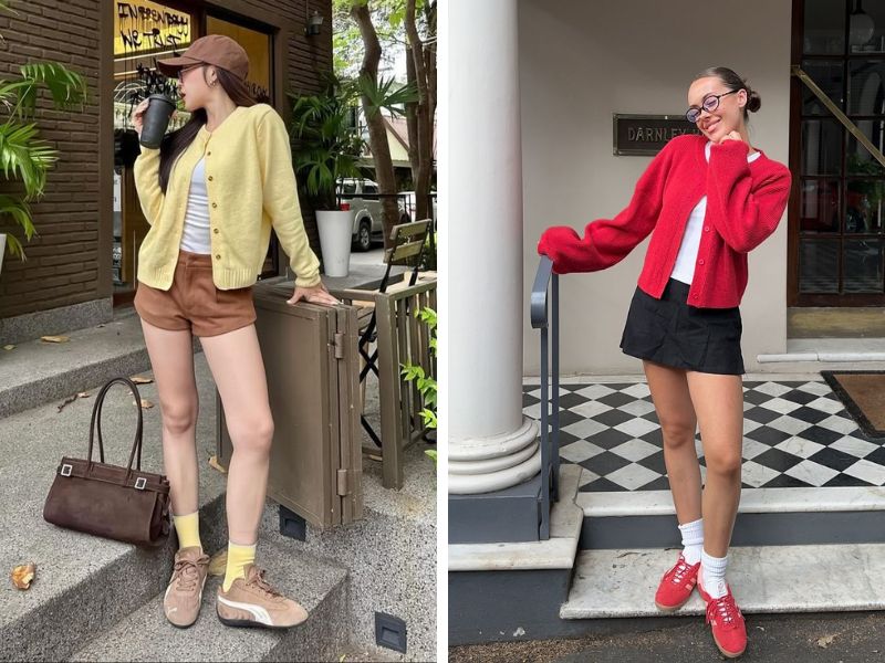 outfit cardigan và quần short