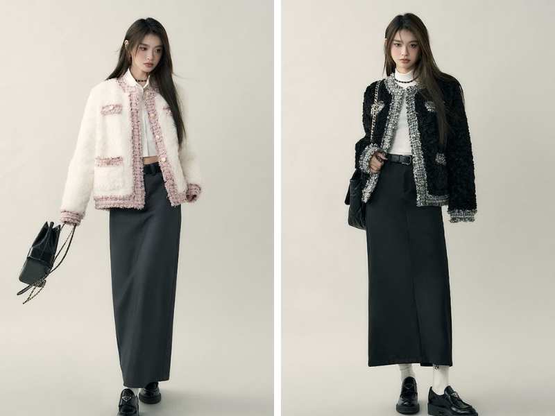 Chân váy suông dài mix croptop cho nữ 1m50