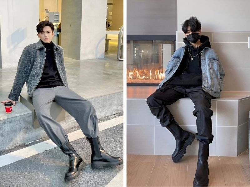 Phối đồ giấu quần với boot cổ lửng