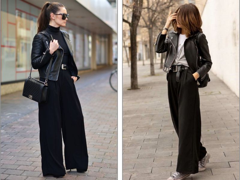Phối đồ với áo khoác da nữ style đường phố cùng quần culottes