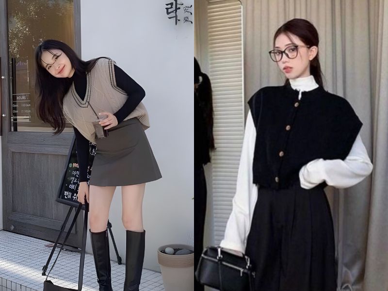 Phối áo gile với áo giữu nhiệt phong cách nữ tính, dịu dàng