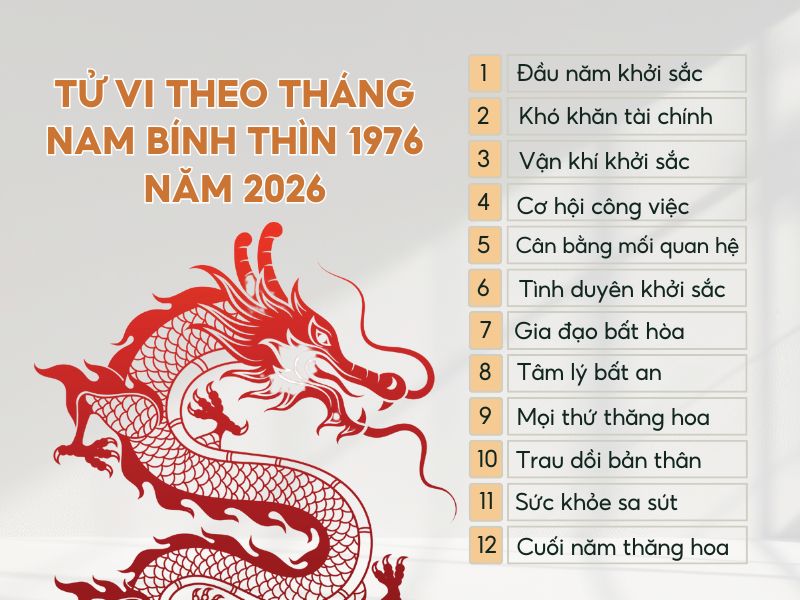 Tổng quan tử vi 12 tháng năm 2026 của tuổi Bính Thìn nam mạng 1976
