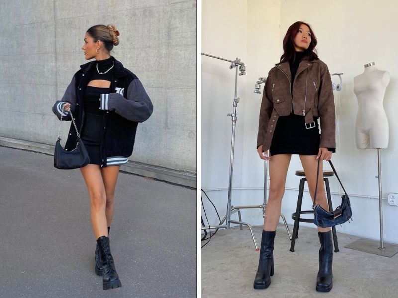 áo bomber và váy ôm bodycon