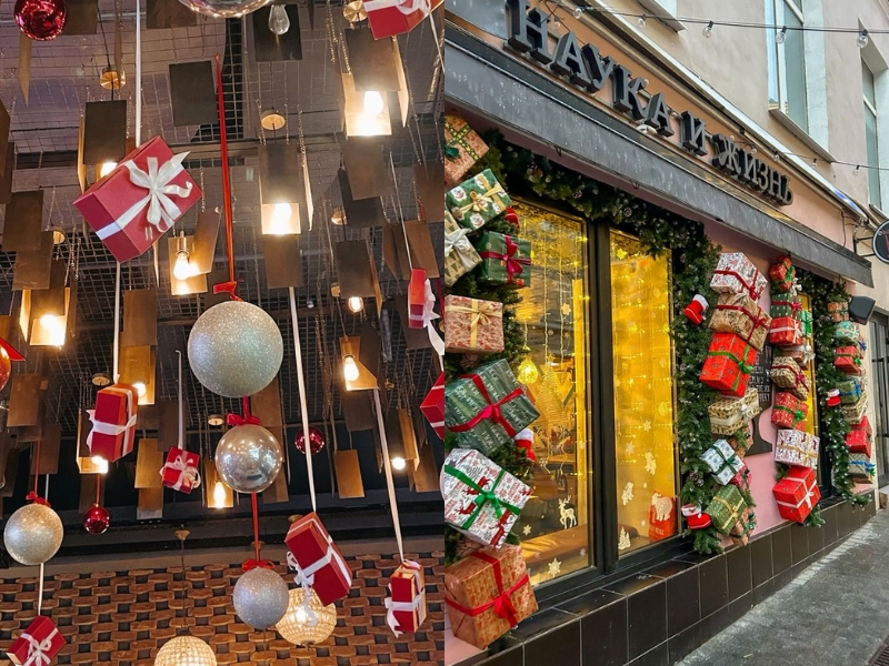 Trang trí Noel cho cửa hàng bằng hộp quà giáng sinh