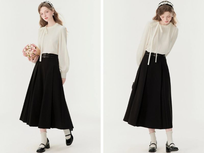  Cách phối chân váy dài với áo kiểu