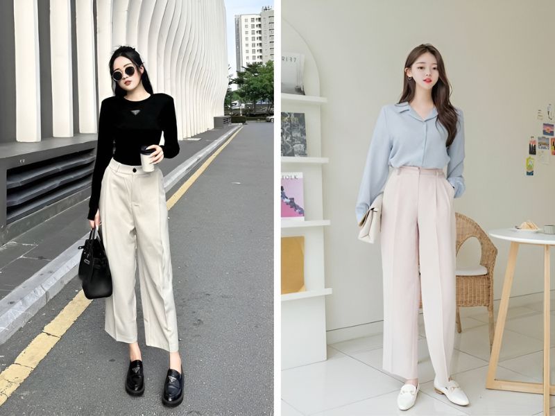 Phối quần ống suông với giày Loafer