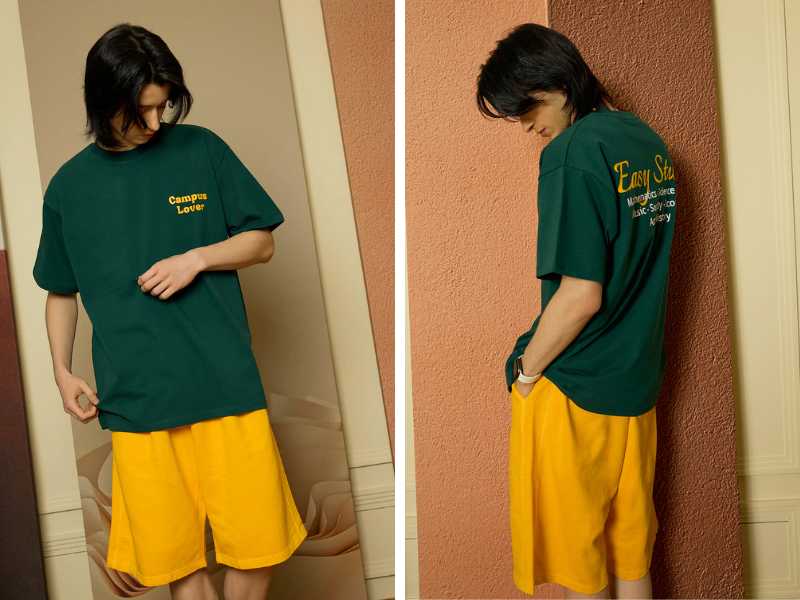 Phối đồ màu xanh lá và vàng cho nam