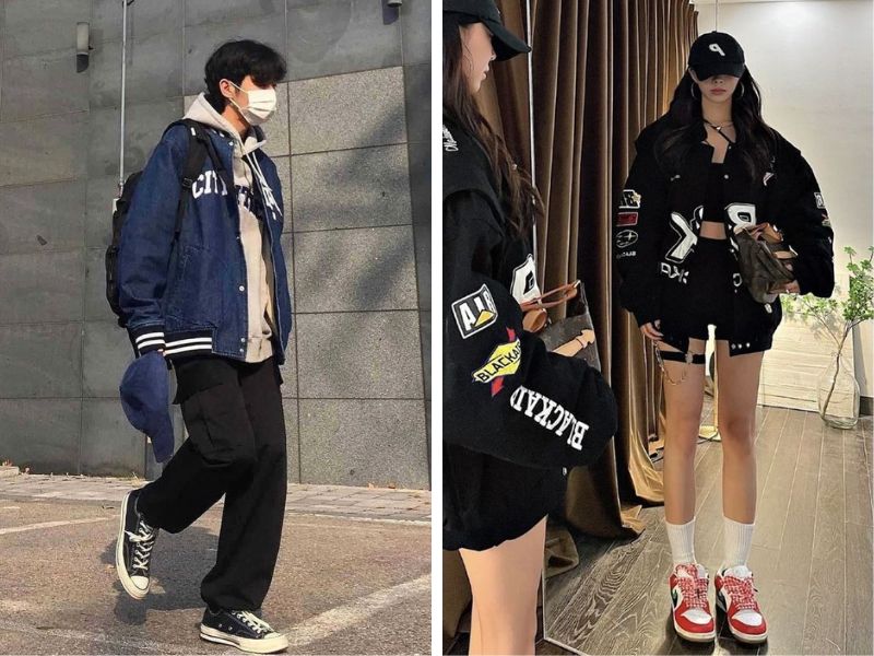 áo bomber và quần ống suông hoặc áo bomber quần short nam nữ