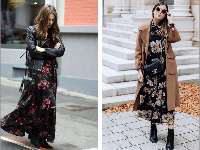 Mặc đầm maxi với boots cổ cao tạo phong cách cá tính thời thượng