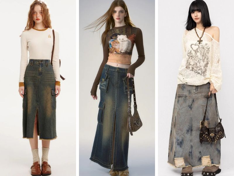 Các mẫu chân váy jean dài trendy