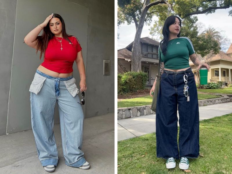 áo babytee form ôm với quần ống suông cho người mập