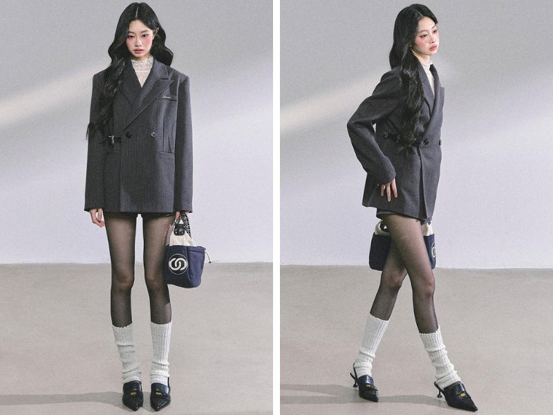 Cách phối chân váy ngắn cùng áo blazer