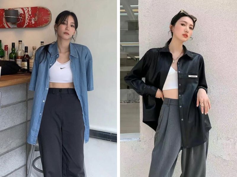bra và áo sơ mi oversize