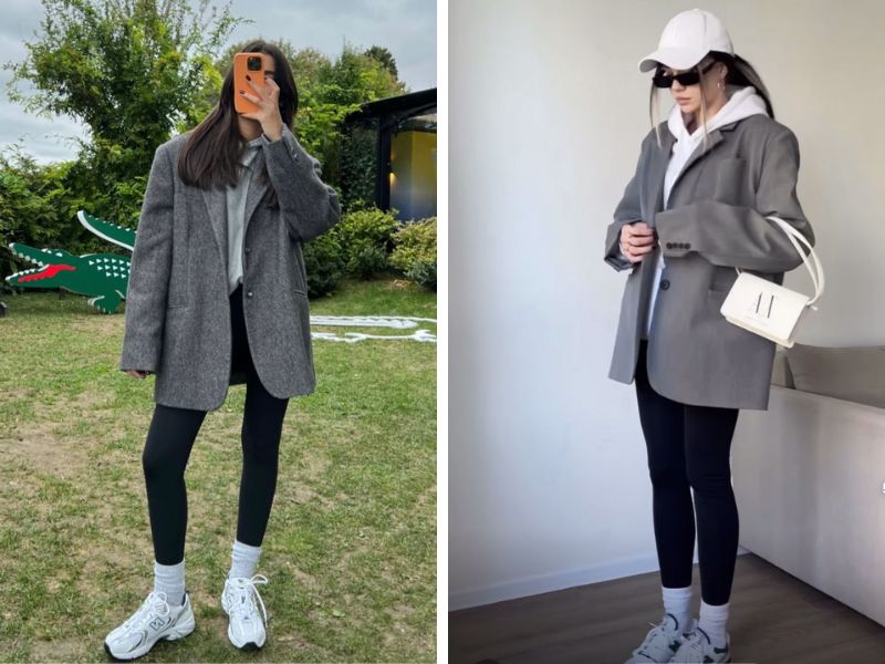 áo blazer dáng dài với quần legging