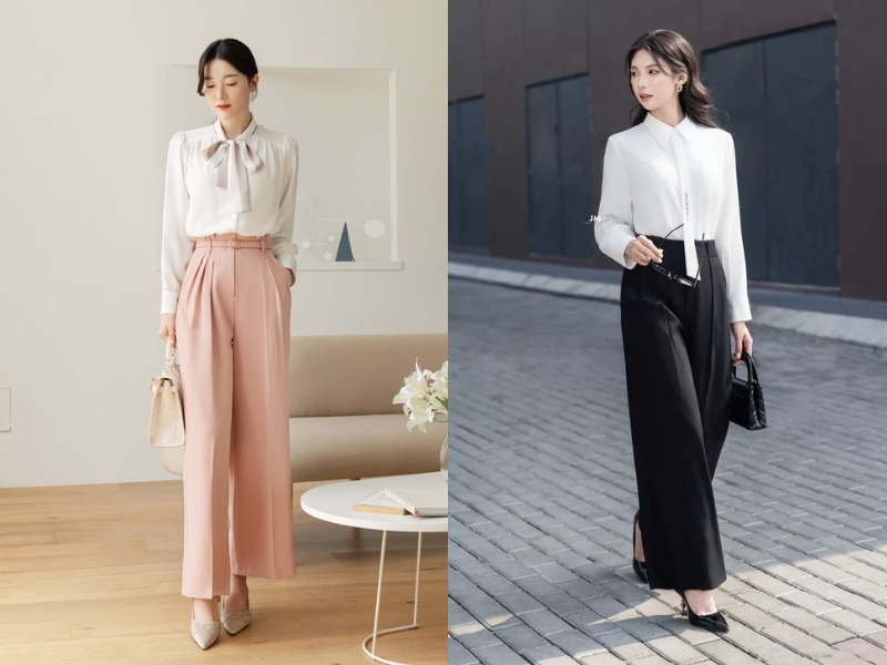 thời trang công sở với áo sơ mi và quần âu