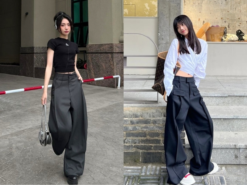 Áo croptop dài chạm cạp quần phối cùng quần cạp cao