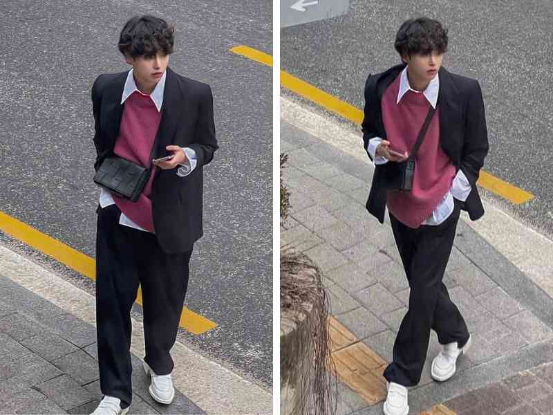 Áo blazer kết hợp với quần ống rộng và gile