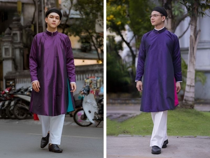 Phối áo dài màu tím cho nam mệnh Hỏa 