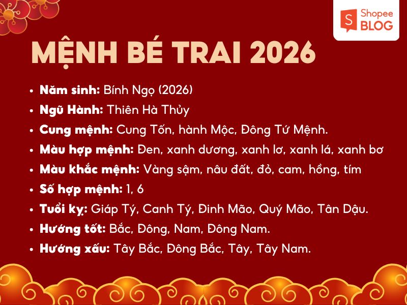 Mệnh của bé trai sinh năm 2026 Bính Ngọ