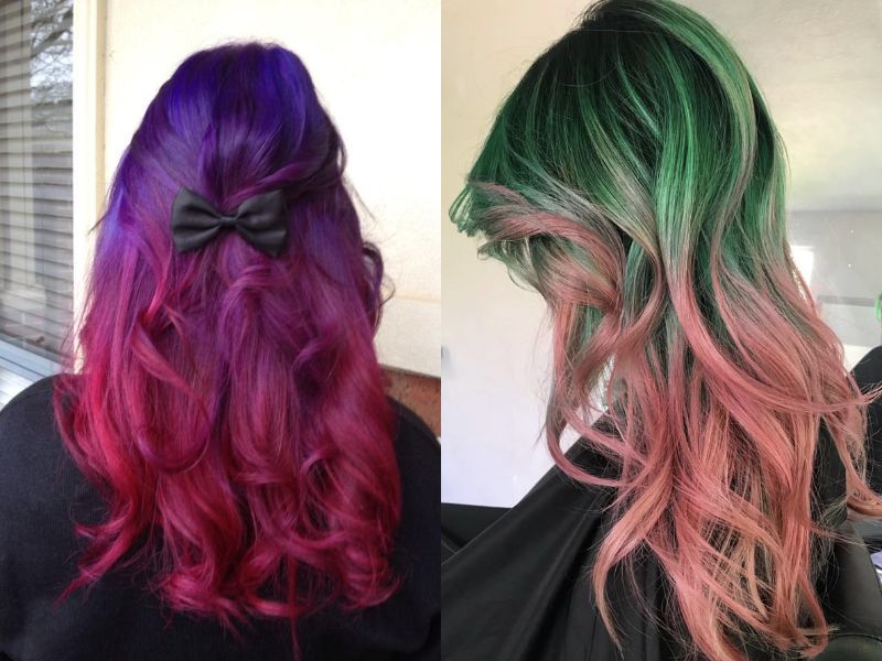 màu tóc ombre và balayage hồng tím xanh hồng