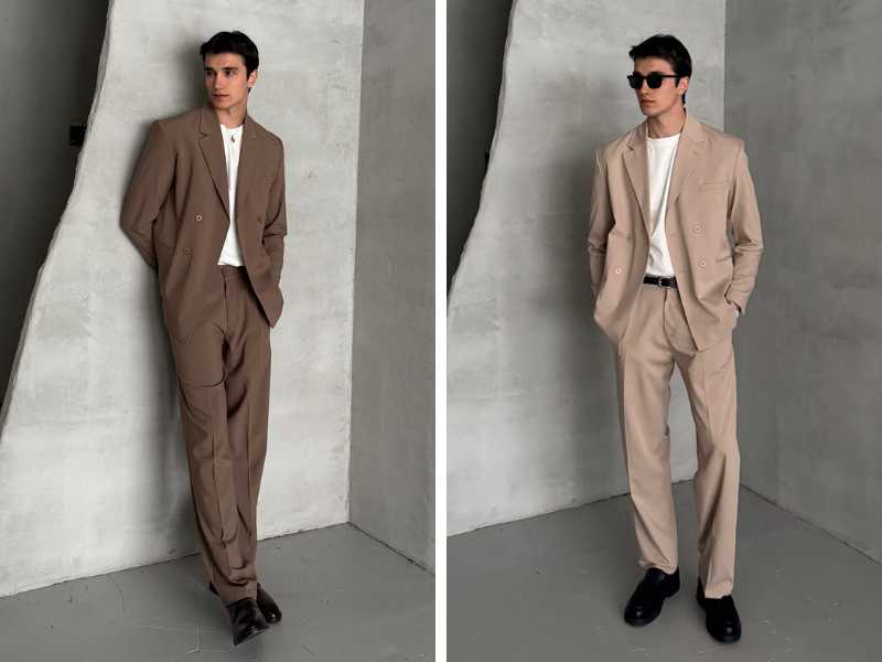 Mix blazer với quần ống rộng nam và áo thun