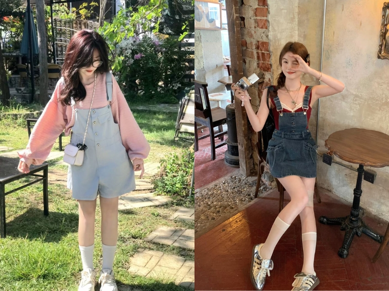 Quần yếm phối chung áo thun hoặc polo