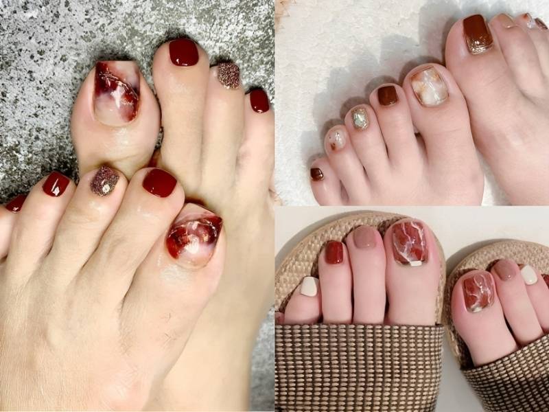 Mẫu mẫu nail chân Tết vân đá phong thuỷ
