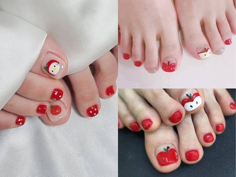 Mẫu sơn móng chân Tết hoạ tiết trái cây