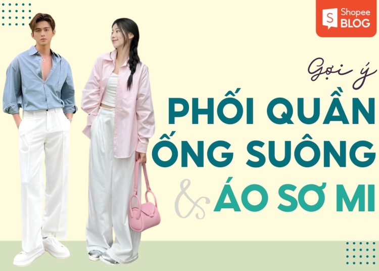 quần ống suông mặc với áo sơ mi