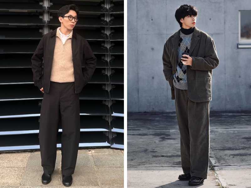 Mix blazer với quần ống rộng nam và áo len
